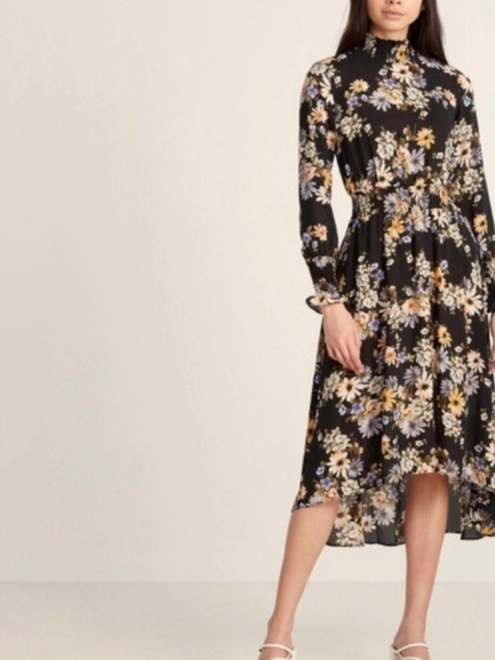 Nanette Lepore Black Floral High-Low Mock Neck Dress